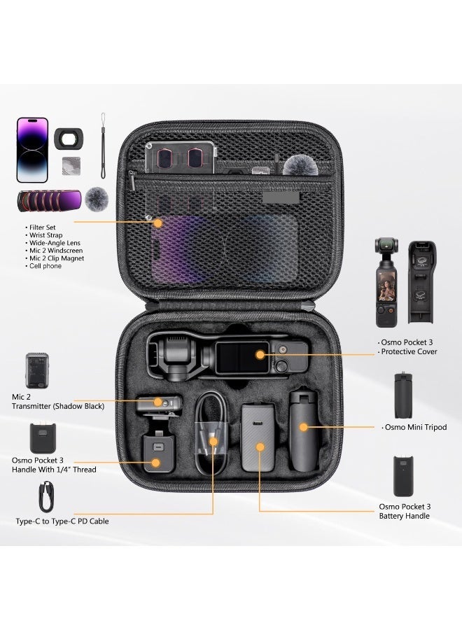 تومات حافظة لجهاز DJI Osmo Pocket 3، حقيبة كاميرا، حقيبة تخزين واقية محمولة من مادة PU لجهاز DJI Osmo Pocket 3 مع ملحقات Creator Combo وأحزمة كتف [الحالة فقط] - Image 2